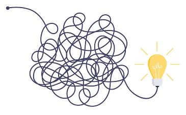 Hand drawn doodle scribble with chaotic lines turns into a yellow light bulb.