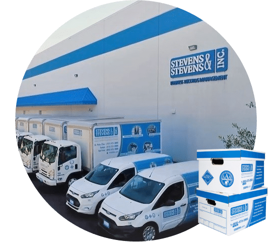 A group of white and blue vans.
