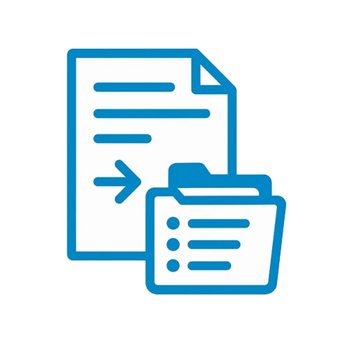 The hand of a person holding a scanner and pointing it at the barcode on the end of an archive box on a shelf